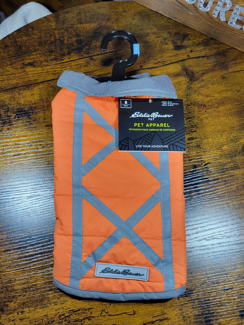 Eddie Bauer size small orange reflective fleece lined dog jacket
